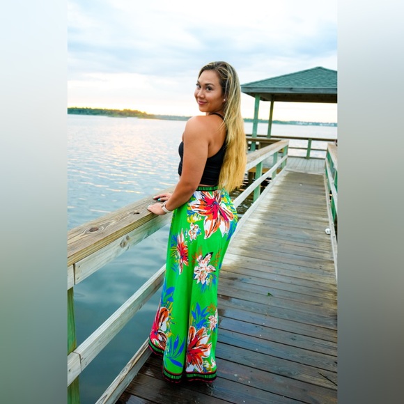 Flying Tomato Green A-Line Maxi Skirt Resort Wear - Picture 3 of 3